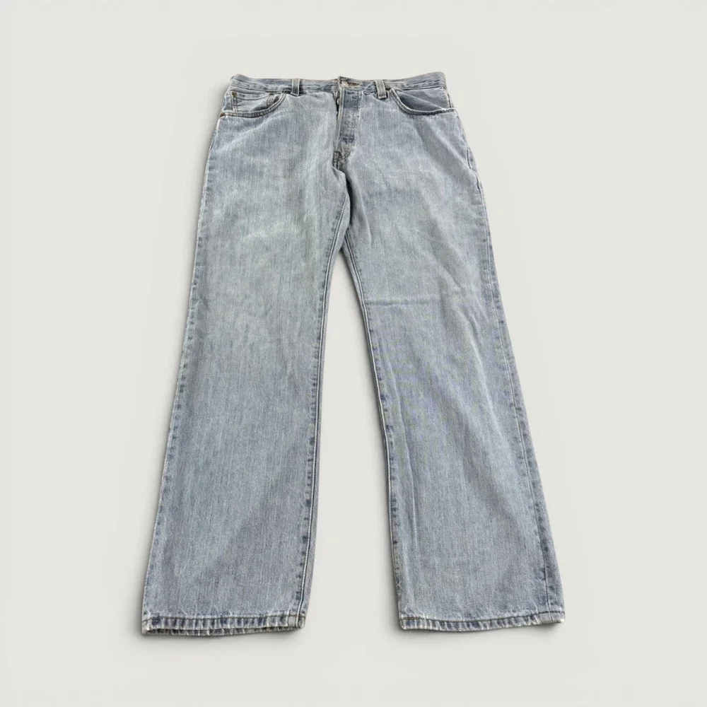 Levis 501 Original Fit Mens Light Wash Blue Straight Leg Button Fly Jeans 36x32